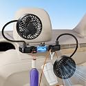 360 Hose Rechargeable Fan for Car Seat Baby Kids, 2 Storage Hooks