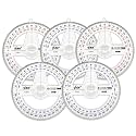 360° Protractor Pack of 5 Protactors Plastic Protractor Math Protractors Clear Protractor Ruler Drafting Tools Circle Protractor for Geometry