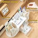360 Rotating Makeup Brush Holder with 3 Drawers, Makeup Organizer Countertop with 10 Slots Pencil Holder for Countertop + 3 Drawer, Makeup Organizer Countertop for vanity (White (3 Drawer))