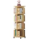 360° Rotating Solid Wood Storage Shelf with Letters Baffle Doublelayer Chassis Design Display Shelves for Bedroom Sturdy Rotation
