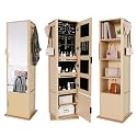 360° Swivel Jewelry Cabinet, Fluted Jewelry Armoire with Full Length Mirror, Coat Rack and 4-Tier Shelf, Standing Jewelry Organizers with 2 Drawers(Oak)