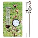36in Bird Rain Gauge Thermometer Bronze Metal Garden Stake Decor