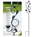 36in Black Bird Rain Gauge Thermometer Metal Garden Stake Decor