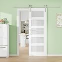 36in x 80in 5-Lite Tempered Frosted Glass Barn Door with 72" Track Kit