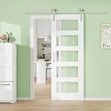 36in x 80in 5-Lite Tempered Clear Glass Barn Door with 72" Track Kit