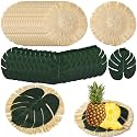 36pcs Luau Placemats and Palm Placemat, Round Luau Fringe Place Mats Tropical Palm Leaf Place Mats Bulk Summer Hawaiian Plate Chargers Table Placemats Tropical Party Supplies