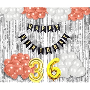 36th birthday decoration items for girls with rose gold and white balloons black happy birthday banner silver foil curtain foil balloon number 36