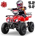 36V Kids ATV Four Wheeler w/Air-Filled Tires, 500W Electric ATV 4 Wheeler w/XL Metal Frame, 15MPH Max, Safety Kill Switch, 3 Suspension &amp; Disc Brakes, Kids Quad ATV for Ages 6+, Ruby