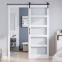 36x96 Inch Glass Sliding Barn Door Slab and 6.6ft Hardware Kit Included, 5 Frosted Glass, LVL Wood Panel Covered with White Water-Proof Scratch-Proof PVC Surface, Simple DIY Assembly