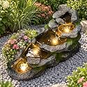 37.8" L Water Fountain Outdoor, 5-Tier Rock Waterfall Fountain with LED Lights and Planting Pot for Patio, Porch, Backyard, Garden Decor