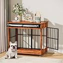 38" Dog Crate Furniture, Double Door Wooden Indoor Dog Kennel Furniture, Decorative Pet Cage End Table with Wheels for Large and Medium Breed Dogs, Size L, Vintage Brown