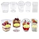 380 Pack 150 Set Clear Dessert Cups with Lids and Spoons, 5oz Mini Dessert Cups Reusable Square Parfait Cup for Party Appertizer, Christmas