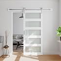 38in x 84in White Sliding Glass Barn Door with 5-Panel Frosted Glass