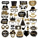 38Pcs Birthday Photo Booth Props - Black and Gold Glitter Funny Selfie Pose Signs | Birthday Party Decorations &amp; Supplies for Men Women Adults Kids, Milestone Cake Deco