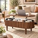 39" Oval Lift Top Coffee Table with Storage, Fluted Coffee Table, Walnut