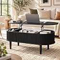 39" Oval Lift Top Coffee Table with Storage, Fluted Coffee Table, Black