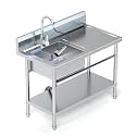 39" Stainless Steel Utility Sink with Workbench, Single Bowl Laundry Sink