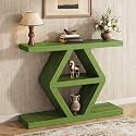 39.37" Farmhouse Console Table, Rustic Entryway Table with 3-Tier Storage Shelves, Wooden Sofa Table Behind Couch, Unique Modern Narrow Entry Table for Hallway Foyer Entrance Living Room, Green