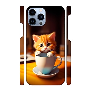 Cute Cat with Cup Printed Hard Mobile