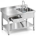 39.4" Stainless Steel Utility Sink, Commercial Workbench Sink with Drawer