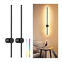 23.6 Inch Battery Operated Wall Sconces Set of Two, 12000mAh Rechargeable Wall Sconce with Remote Control, Dimmable LED Wireless Wall Lights for Bedroom, Living Room, 15 Colors, 180° Rotate, Black