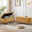 39.4”Ottoman with Storage Set of 2,Upholstered Comfy Storage Bench Ottoman with Wooden Legs,End of Bed Bench Footstool for Hallway Entryway Bedroom Living Room Corner Yellow