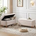 39.4”Ottoman with Storage Set of 2,Upholstered Comfy Storage Bench Ottoman with Wooden Legs,End of Bed Bench Footstool for Hallway Entryway Bedroom Living Room Corner Beige