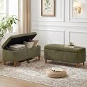 39.4”Ottoman with Storage Set of 2,Upholstered Comfy Storage Bench Ottoman with Wooden Legs,End of Bed Bench Footstool for Hallway Entryway Bedroom Living Room Corner Green