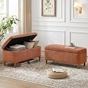 39.4”Ottoman with Storage Set of 2,Upholstered Comfy Storage Bench Ottoman with Wooden Legs,End of Bed Bench Footstool for Hallway Entryway Bedroom Living Room Corner Orange