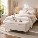 39.4”Ottoman with Storage,Upholstered Comfy Storage Bench Ottoman with Wooden Legs,End of Bed Bench Footstool for Hallway Entryway Bedroom Living Room Beige