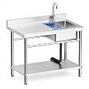 39.4in Stainless Steel Utility Sink with Side Workbench &amp; 304 Faucet