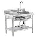 39.4in Stainless Steel Utility Sink with Drawers and Side Workbench