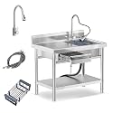 39.4in Stainless Steel Utility Sink with Drawers and Side Workbench