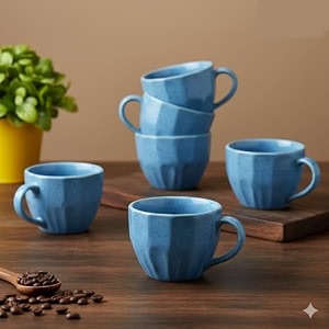 39classic blue speckle39 ceramic cappuccino cups set of 6 - 250 ml each  microwave safe coffee mugs with handle for latte amp coffee  cappuccino cups for gifting home cafe amp office use