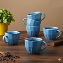 'Classic Blue Speckle' Ceramic Cappuccino Cups Set of 6 - (250 ml Each) | Microwave Safe Coffee Mugs with Handle for Latte & Coffee | Cappuccino Cups for Gifting, Home, Cafe & Office Use