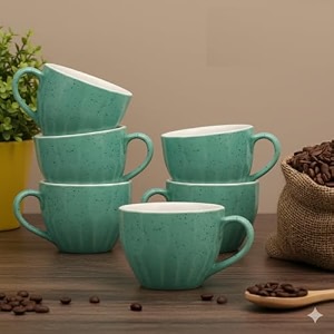 39classic mint speckle39 ceramic cappuccino cups set of 6 - 250 ml each  microwave safe coffee mugs with handle for latte amp coffee  cappuccino cups for gifting home cafe amp office use