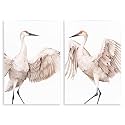 'Simple White Crane Birds Standing Open Wings'| 2pc Wall Plaque Art Set