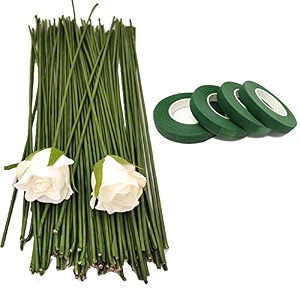 12 inch dark green floral stem wire crafting floral paper wrapped wire for artificial flowers making plant stub stem 100 pc wire amp 4pc tape green floral wire with green floral tape