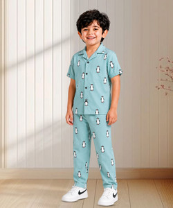 3bros boys printed green night suit set