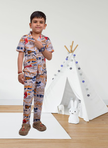 3bros boys printed multicolor night suit set