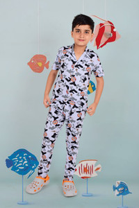 3bros boys printed purple black night suit set