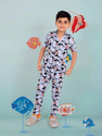 3BROS Boys Night Suit Set Purple, Black Printed