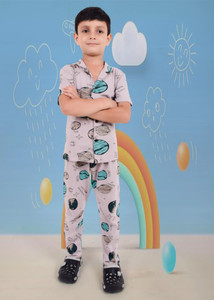 3bros boys night suit set white printed
