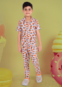 3bros boys night suit set multicolor self design