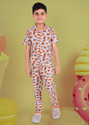 3BROS Boys Night Suit Set Multicolor Self Design