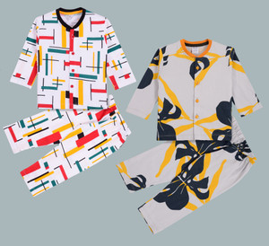 3bros baby boys  baby girls printed cotton kids nightwear multicolor pack of 2
