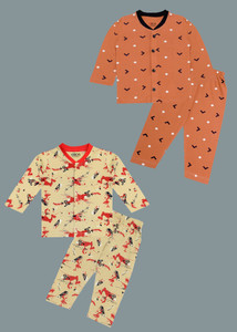 3bros baby boys  baby girls printed cotton kids nightwear multicolor pack of 2