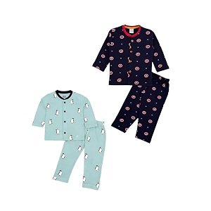 3bros kids pure cotton night suit set  boys girls printed sleepwear shirt amp pajama clothing combo  soft breathable night dress outfit  pack of 2