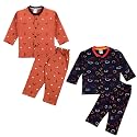 3BROS Kids Pure Cotton Night Suit Set | Boys Girls Printed Sleepwear Shirt &amp; Pajama Clothing Combo | Soft Breathable Night Dress Outfit | Pack of 2