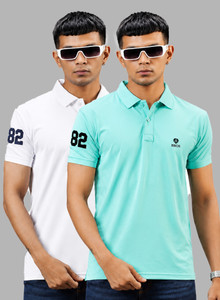 3BROS Solid Men Polo Neck White Light
